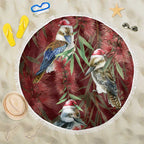 Australia Christmas Beach Blanket Kookaburra Santa on Red Bottlebrush
