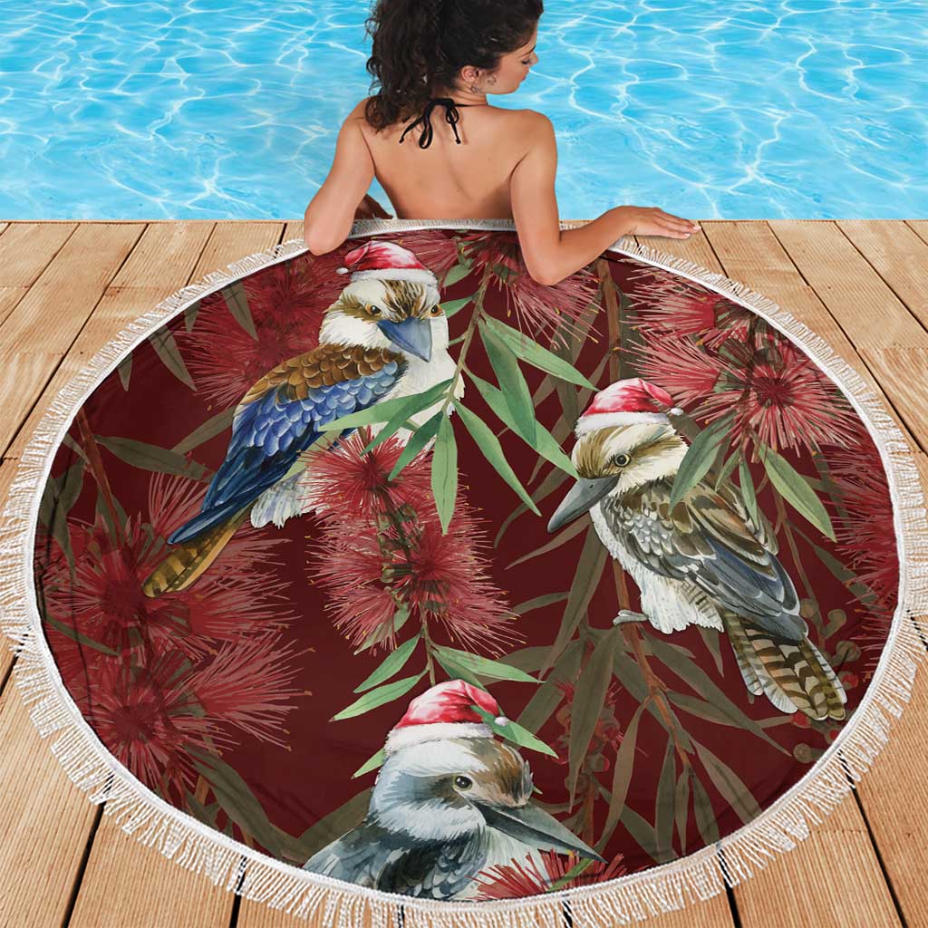 Australia Christmas Beach Blanket Kookaburra Santa on Red Bottlebrush