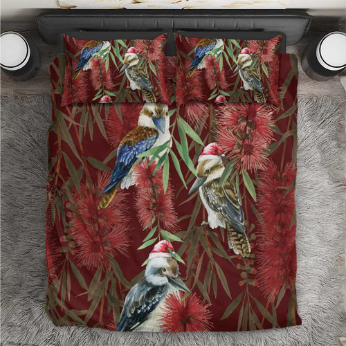 Australia Christmas Bedding Set Kookaburra Santa on Red Bottlebrush