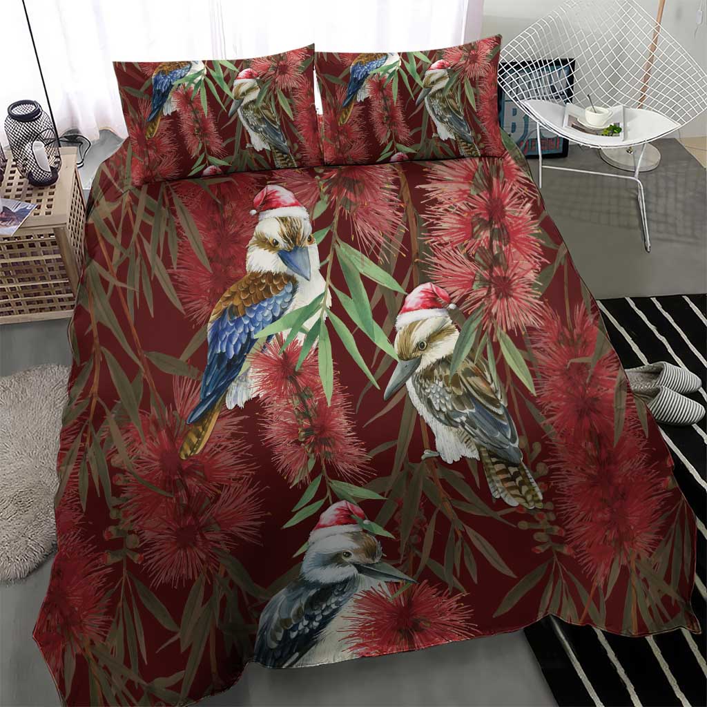 Australia Christmas Bedding Set Kookaburra Santa on Red Bottlebrush