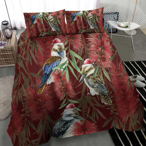 Australia Christmas Bedding Set Kookaburra Santa on Red Bottlebrush