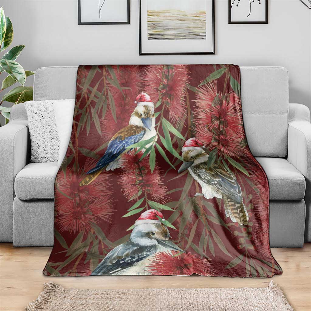 Australia Christmas Blanket Kookaburra Santa on Red Bottlebrush