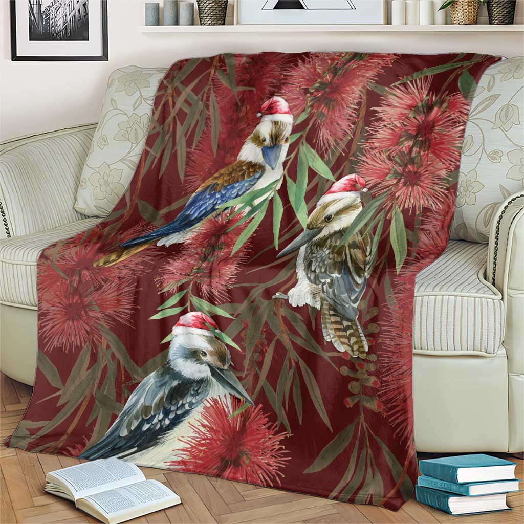 Australia Christmas Blanket Kookaburra Santa on Red Bottlebrush