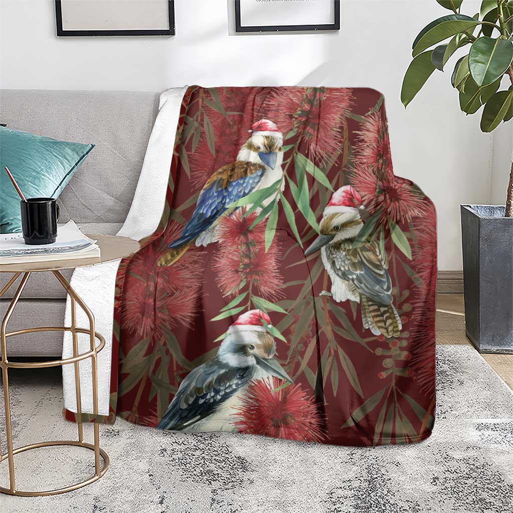 Australia Christmas Blanket Kookaburra Santa on Red Bottlebrush