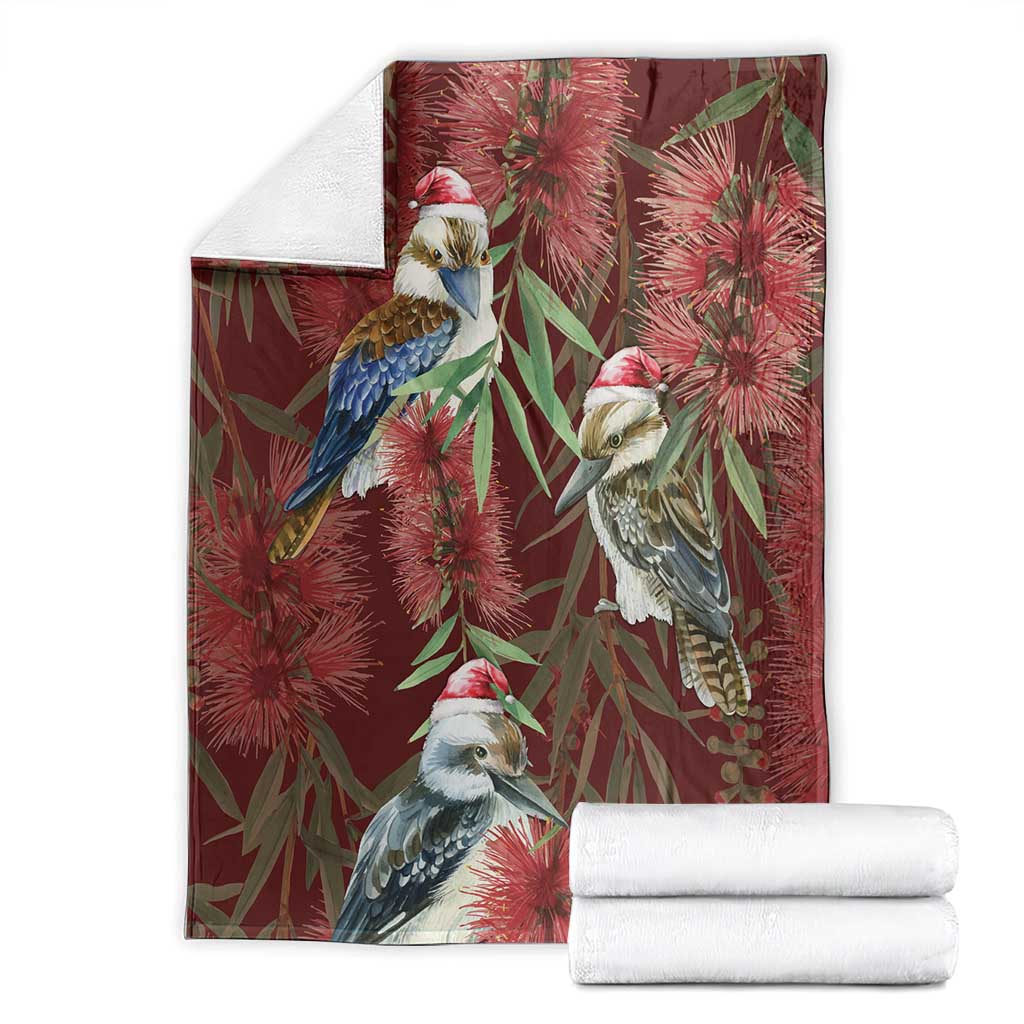 Australia Christmas Blanket Kookaburra Santa on Red Bottlebrush