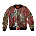 Australia Christmas Bomber Jacket Kookaburra Santa on Red Bottlebrush