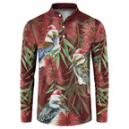 Australia Christmas Button Sweatshirt Kookaburra Santa on Red Bottlebrush