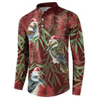 Australia Christmas Button Sweatshirt Kookaburra Santa on Red Bottlebrush