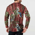 Australia Christmas Button Sweatshirt Kookaburra Santa on Red Bottlebrush