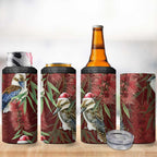 Australia Christmas 4 in 1 Can Cooler Tumbler Kookaburra Santa on Red Bottlebrush