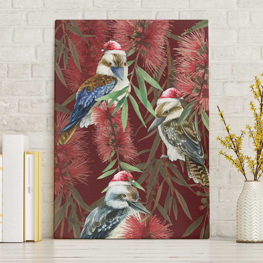 Australia Christmas Canvas Wall Art Kookaburra Santa on Red Bottlebrush