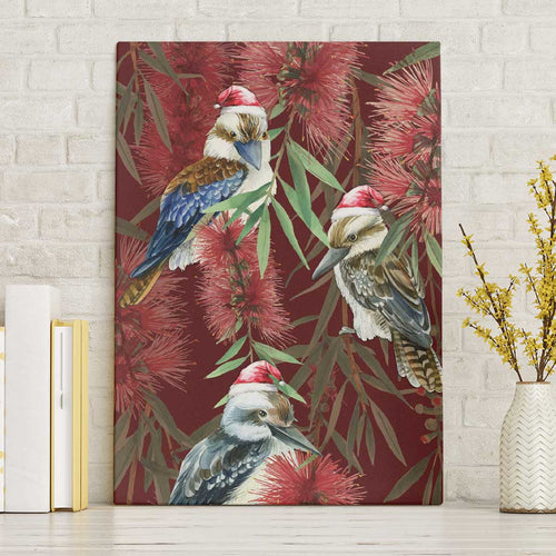 Australia Christmas Canvas Wall Art Kookaburra Santa on Red Bottlebrush