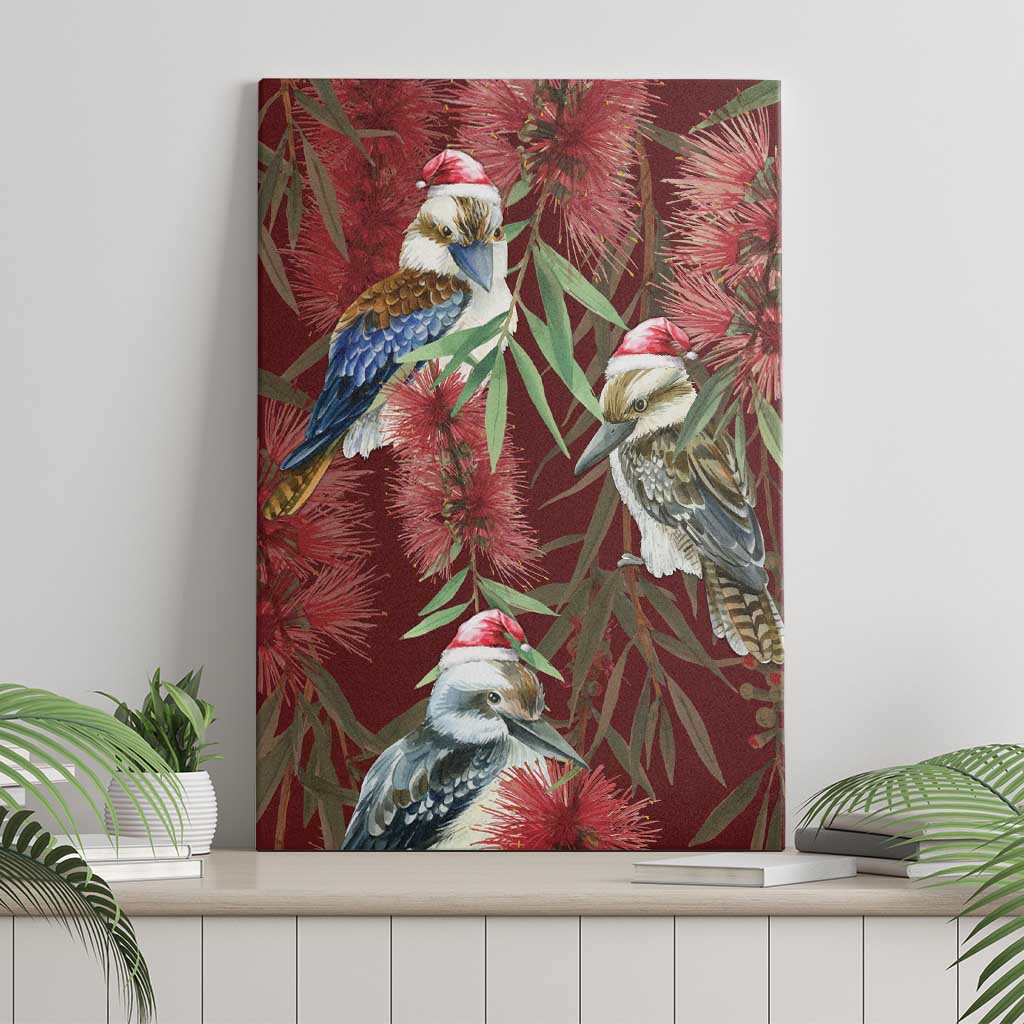 Australia Christmas Canvas Wall Art Kookaburra Santa on Red Bottlebrush