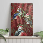 Australia Christmas Canvas Wall Art Kookaburra Santa on Red Bottlebrush