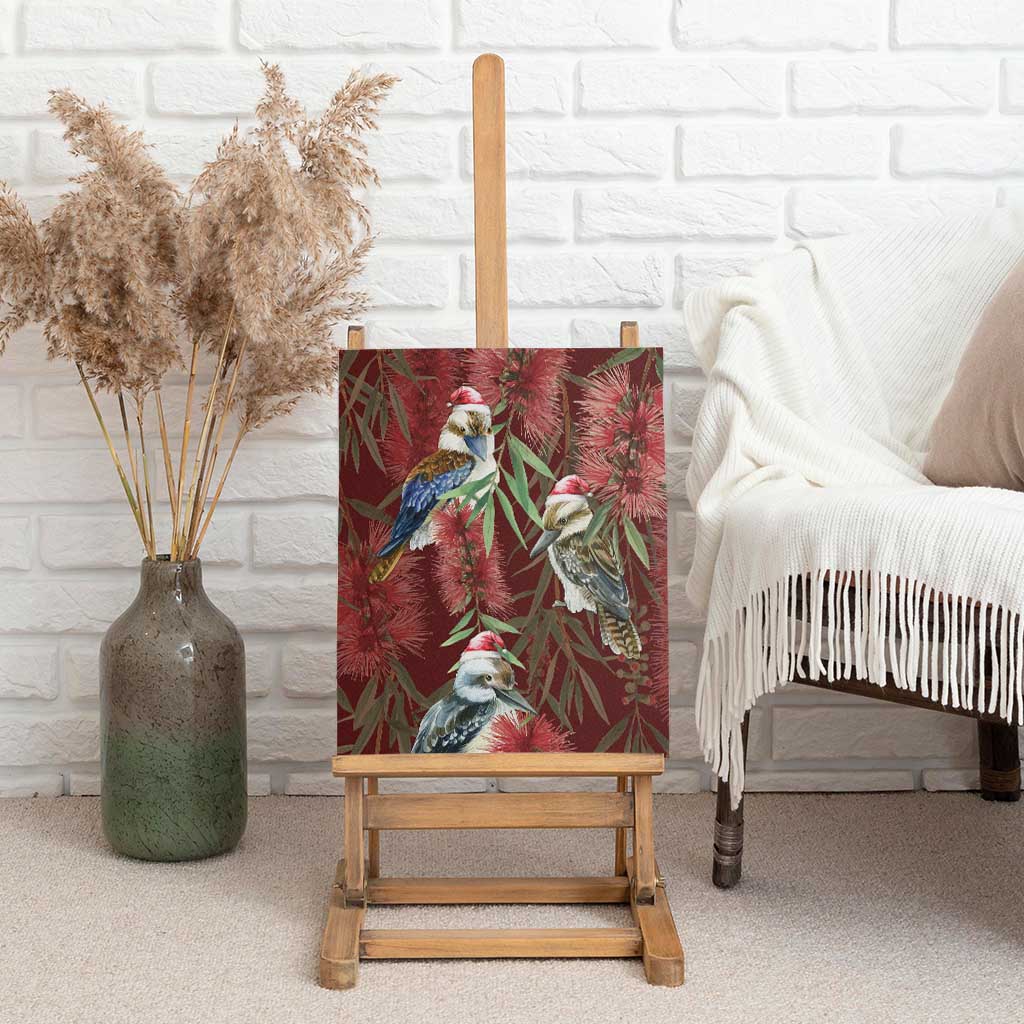Australia Christmas Canvas Wall Art Kookaburra Santa on Red Bottlebrush