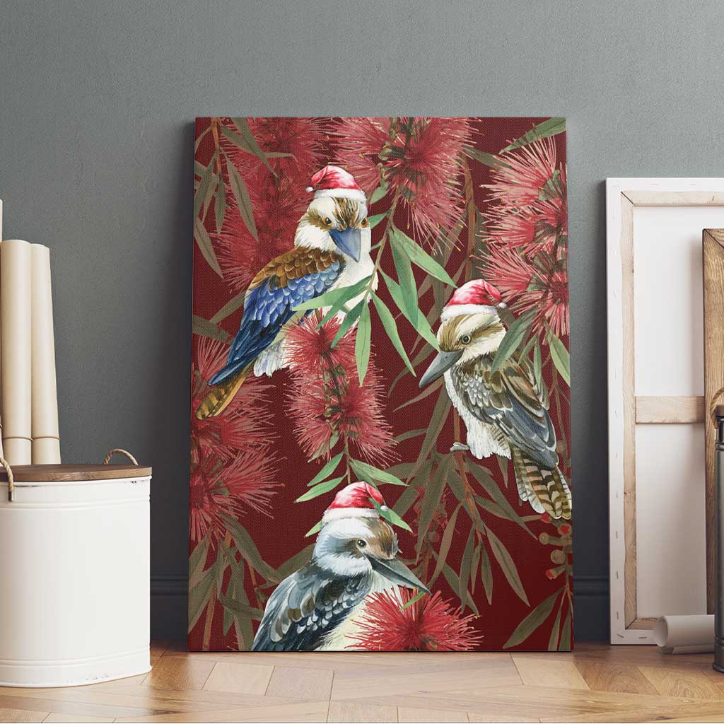 Australia Christmas Canvas Wall Art Kookaburra Santa on Red Bottlebrush