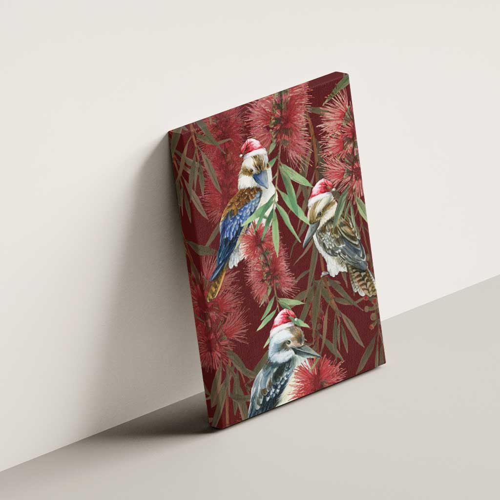 Australia Christmas Canvas Wall Art Kookaburra Santa on Red Bottlebrush