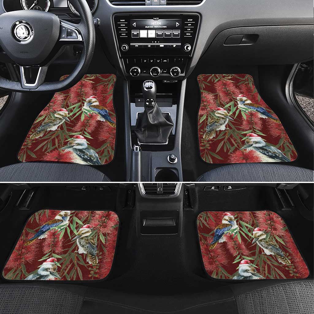 Australia Christmas Car Mats Kookaburra Santa on Red Bottlebrush