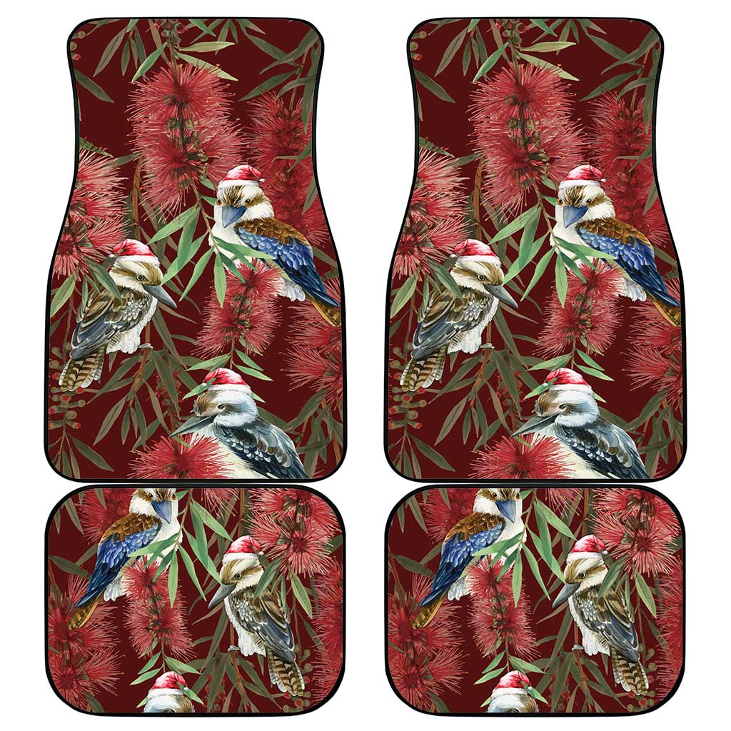 Australia Christmas Car Mats Kookaburra Santa on Red Bottlebrush