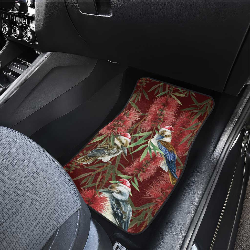 Australia Christmas Car Mats Kookaburra Santa on Red Bottlebrush