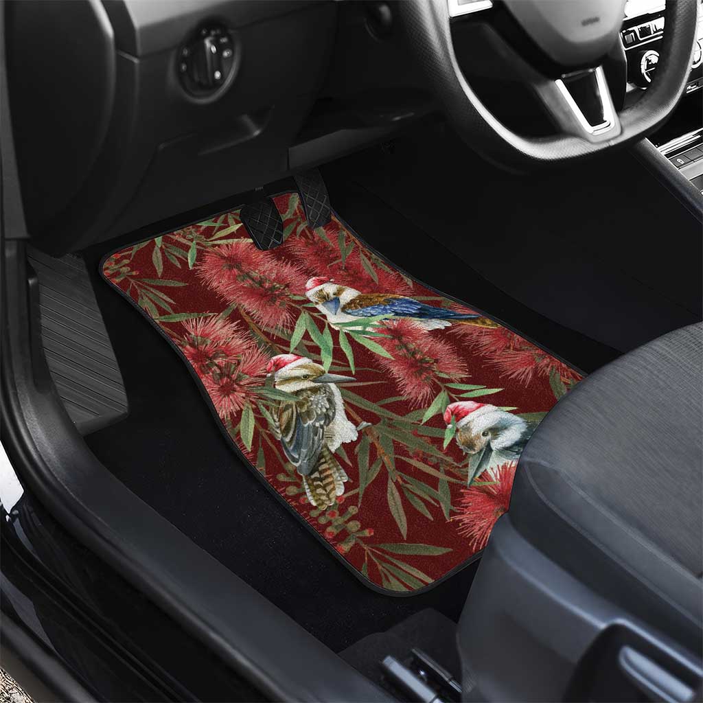 Australia Christmas Car Mats Kookaburra Santa on Red Bottlebrush