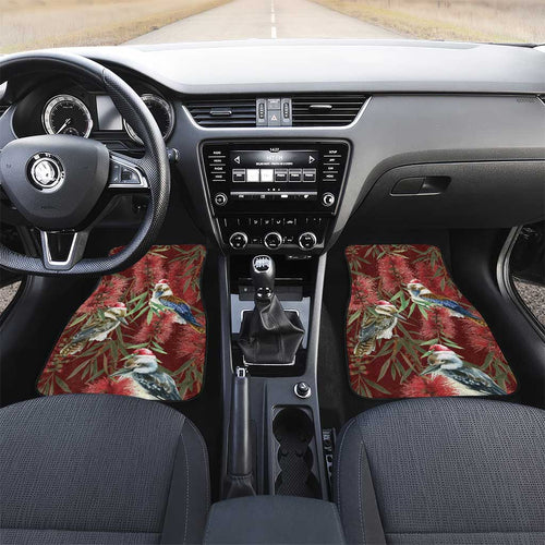 Australia Christmas Car Mats Kookaburra Santa on Red Bottlebrush