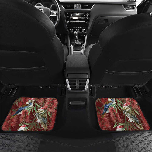 Australia Christmas Car Mats Kookaburra Santa on Red Bottlebrush
