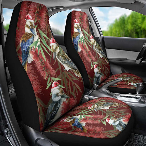Australia Christmas Car Seat Cover Kookaburra Santa on Red Bottlebrush