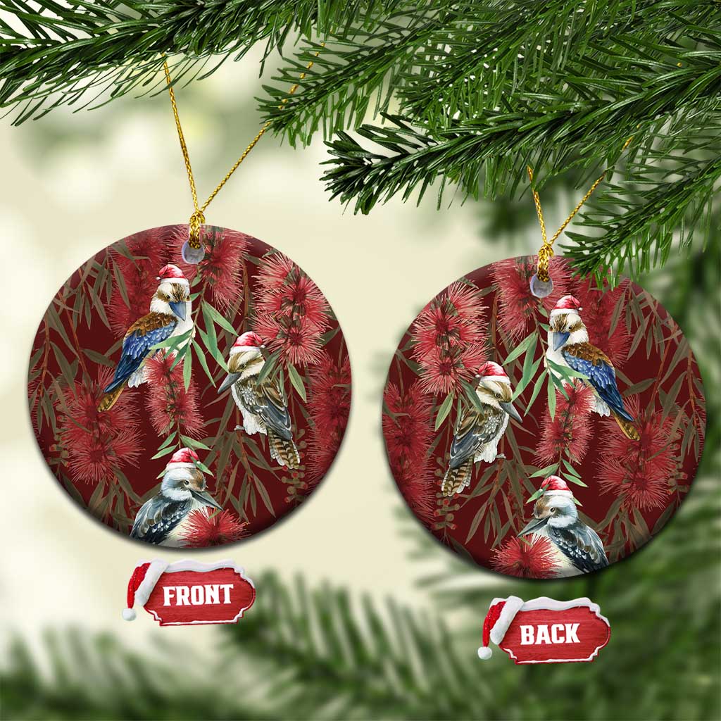 Australia Christmas Ceramic Ornament Kookaburra Santa on Red Bottlebrush