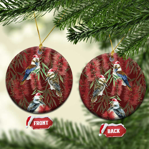 Australia Christmas Ceramic Ornament Kookaburra Santa on Red Bottlebrush