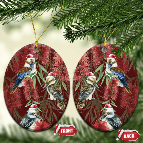 Australia Christmas Ceramic Ornament Kookaburra Santa on Red Bottlebrush