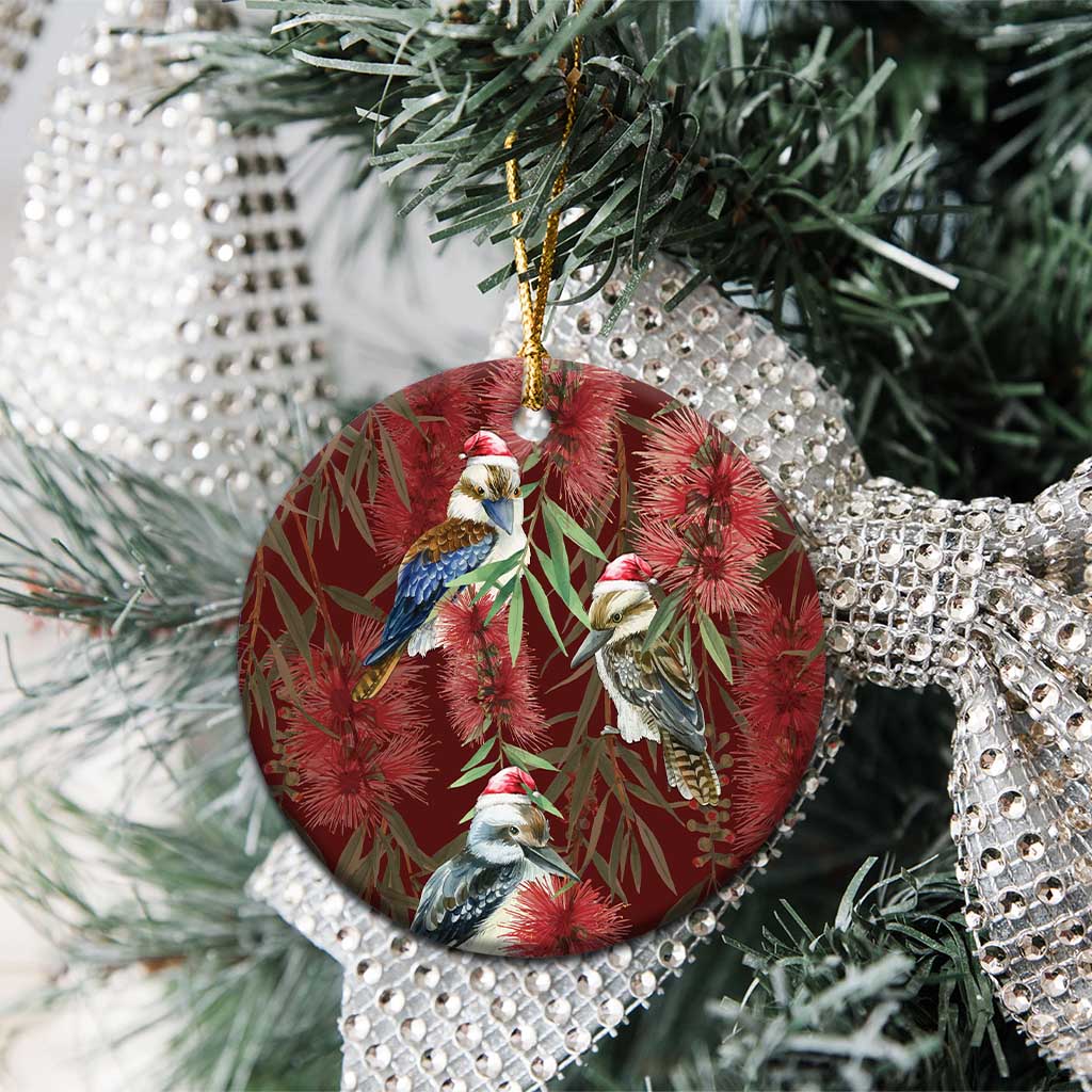 Australia Christmas Ceramic Ornament Kookaburra Santa on Red Bottlebrush