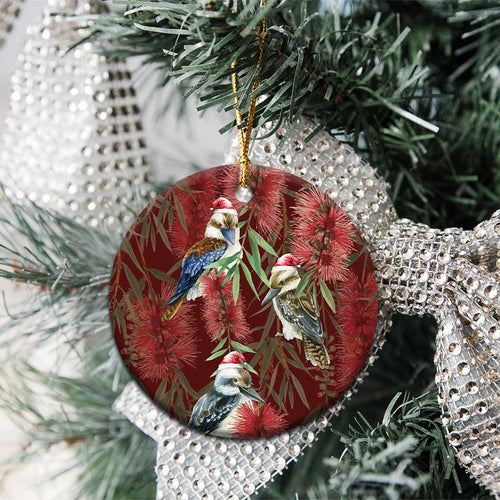 Australia Christmas Ceramic Ornament Kookaburra Santa on Red Bottlebrush