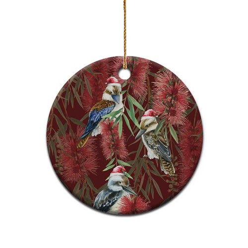 Australia Christmas Ceramic Ornament Kookaburra Santa on Red Bottlebrush