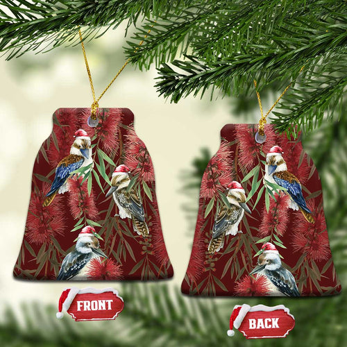 Australia Christmas Ceramic Ornament Kookaburra Santa on Red Bottlebrush