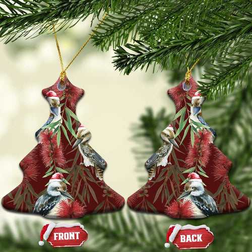 Australia Christmas Ceramic Ornament Kookaburra Santa on Red Bottlebrush
