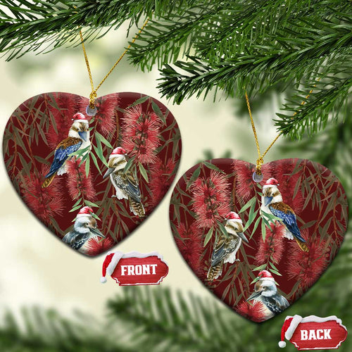 Australia Christmas Ceramic Ornament Kookaburra Santa on Red Bottlebrush