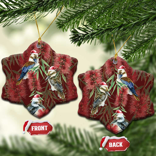 Australia Christmas Ceramic Ornament Kookaburra Santa on Red Bottlebrush