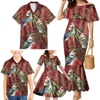 Australia Christmas Family Matching Mermaid Dress and Hawaiian Shirt Kookaburra Santa on Red Bottlebrush