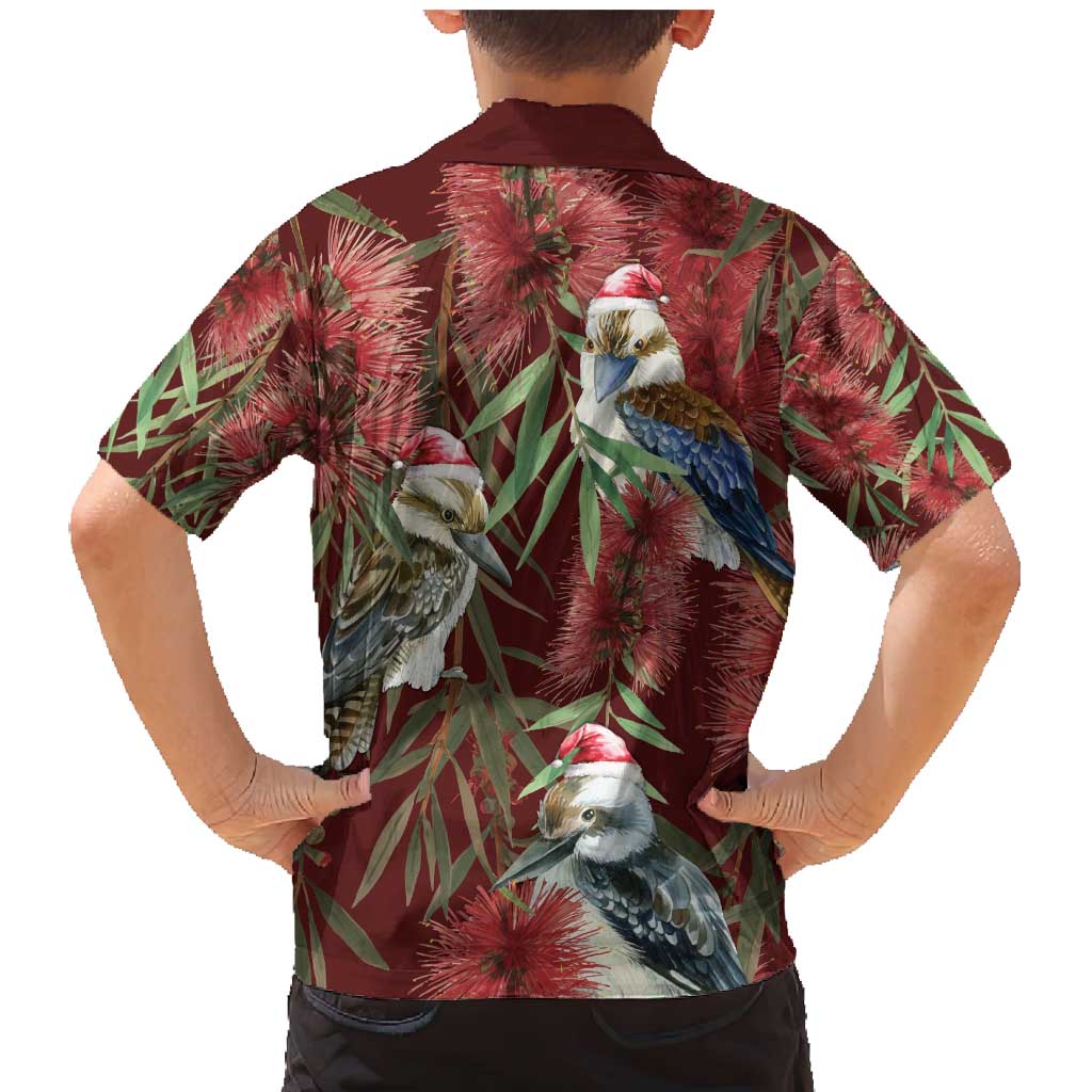 Australia Christmas Family Matching Mermaid Dress and Hawaiian Shirt Kookaburra Santa on Red Bottlebrush