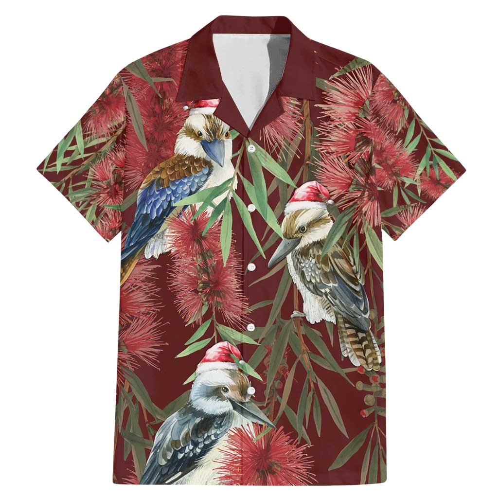 Australia Christmas Family Matching Mermaid Dress and Hawaiian Shirt Kookaburra Santa on Red Bottlebrush