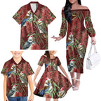 Australia Christmas Family Matching Off The Shoulder Long Sleeve Dress and Hawaiian Shirt Kookaburra Santa on Red Bottlebrush