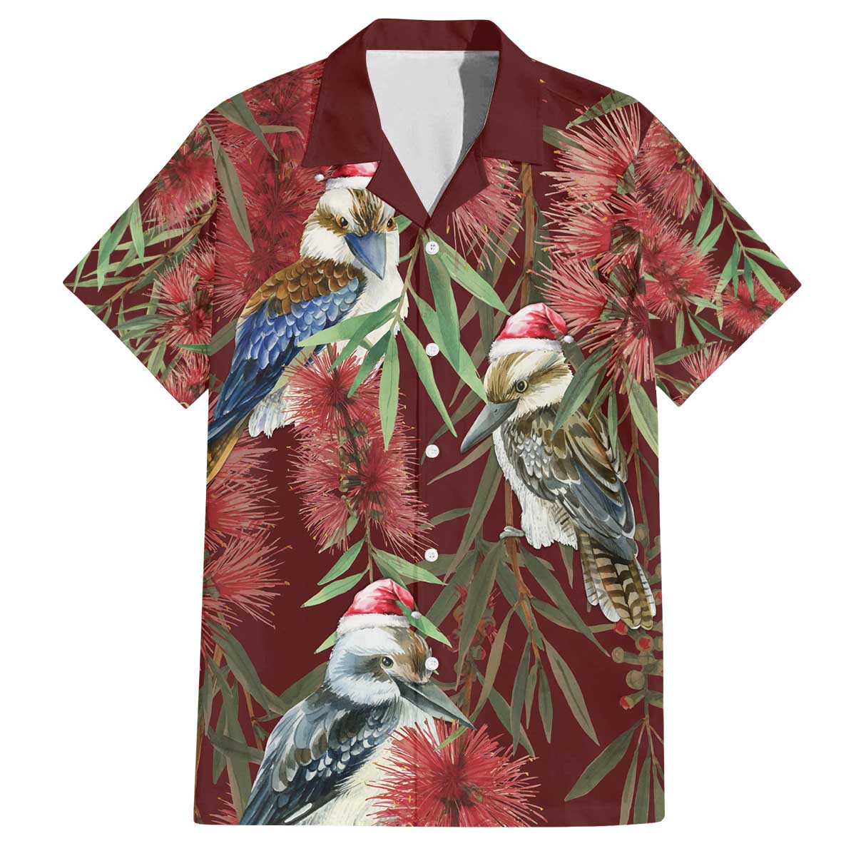 Australia Christmas Family Matching Off The Shoulder Long Sleeve Dress and Hawaiian Shirt Kookaburra Santa on Red Bottlebrush