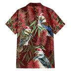 Australia Christmas Family Matching Off The Shoulder Long Sleeve Dress and Hawaiian Shirt Kookaburra Santa on Red Bottlebrush