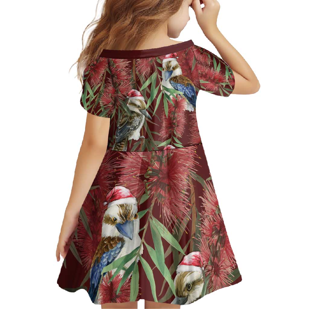 Australia Christmas Family Matching Off Shoulder Maxi Dress and Hawaiian Shirt Kookaburra Santa on Red Bottlebrush