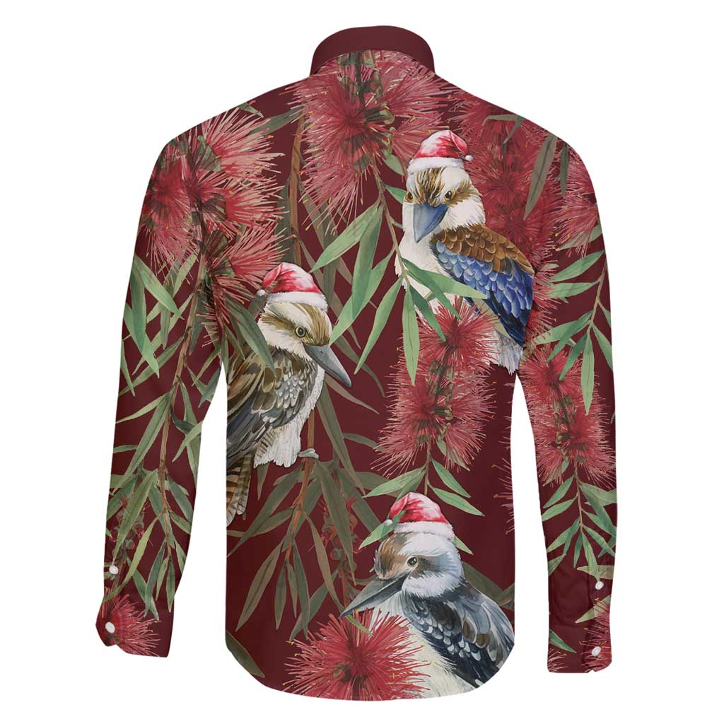Australia Christmas Family Matching Off Shoulder Maxi Dress and Hawaiian Shirt Kookaburra Santa on Red Bottlebrush
