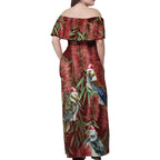 Australia Christmas Family Matching Off Shoulder Maxi Dress and Hawaiian Shirt Kookaburra Santa on Red Bottlebrush