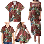 Australia Christmas Family Matching Puletasi and Hawaiian Shirt Kookaburra Santa on Red Bottlebrush