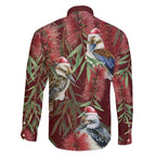 Australia Christmas Family Matching Puletasi and Hawaiian Shirt Kookaburra Santa on Red Bottlebrush