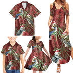 Australia Christmas Family Matching Summer Maxi Dress and Hawaiian Shirt Kookaburra Santa on Red Bottlebrush